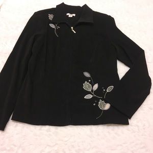 Cato black faux suede embroidered zip up jacket